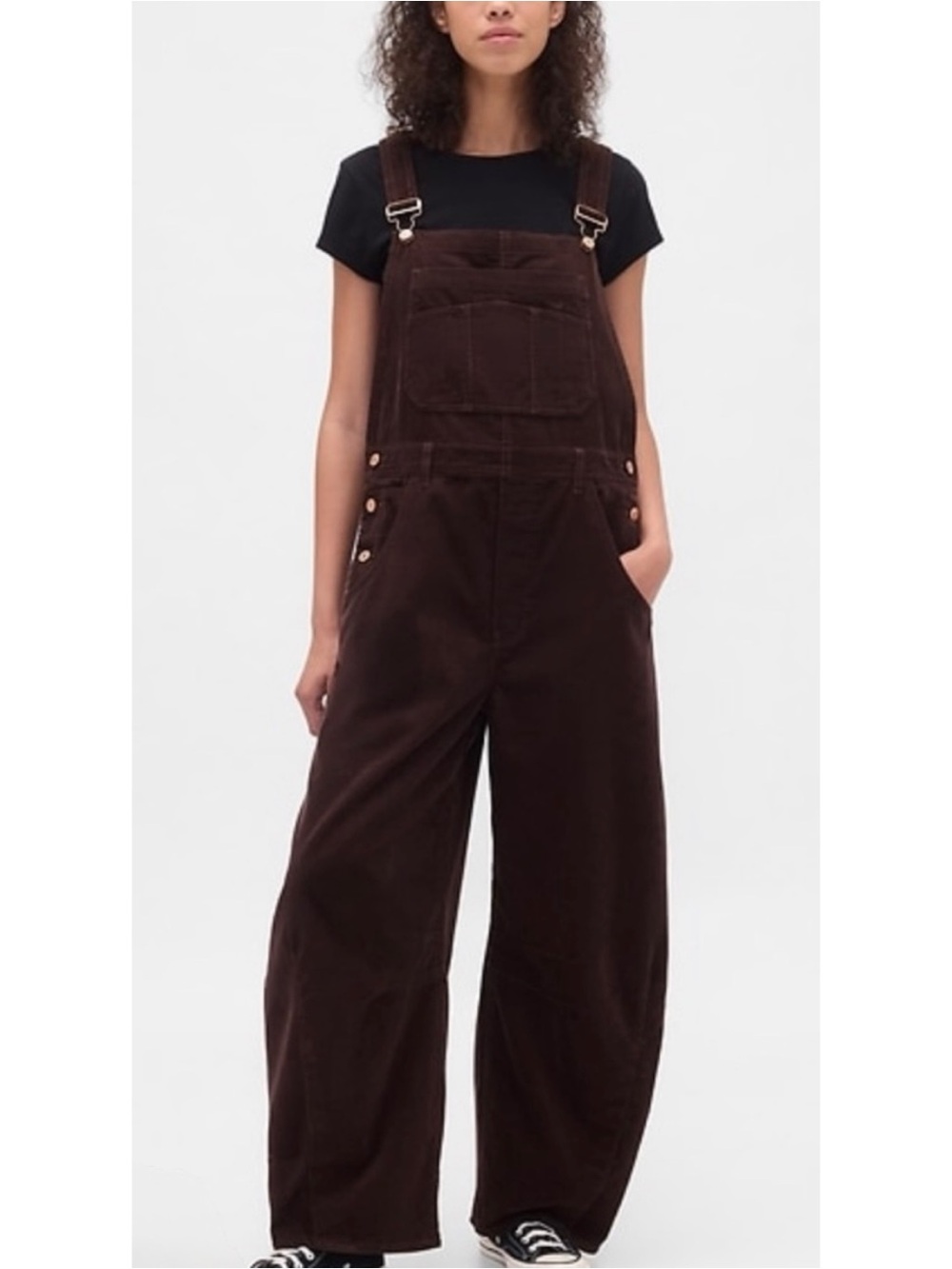GAP Horseshoe Corduroy Overalls in Dark Brown Size L Tall Wide Barrel Leg Cotton